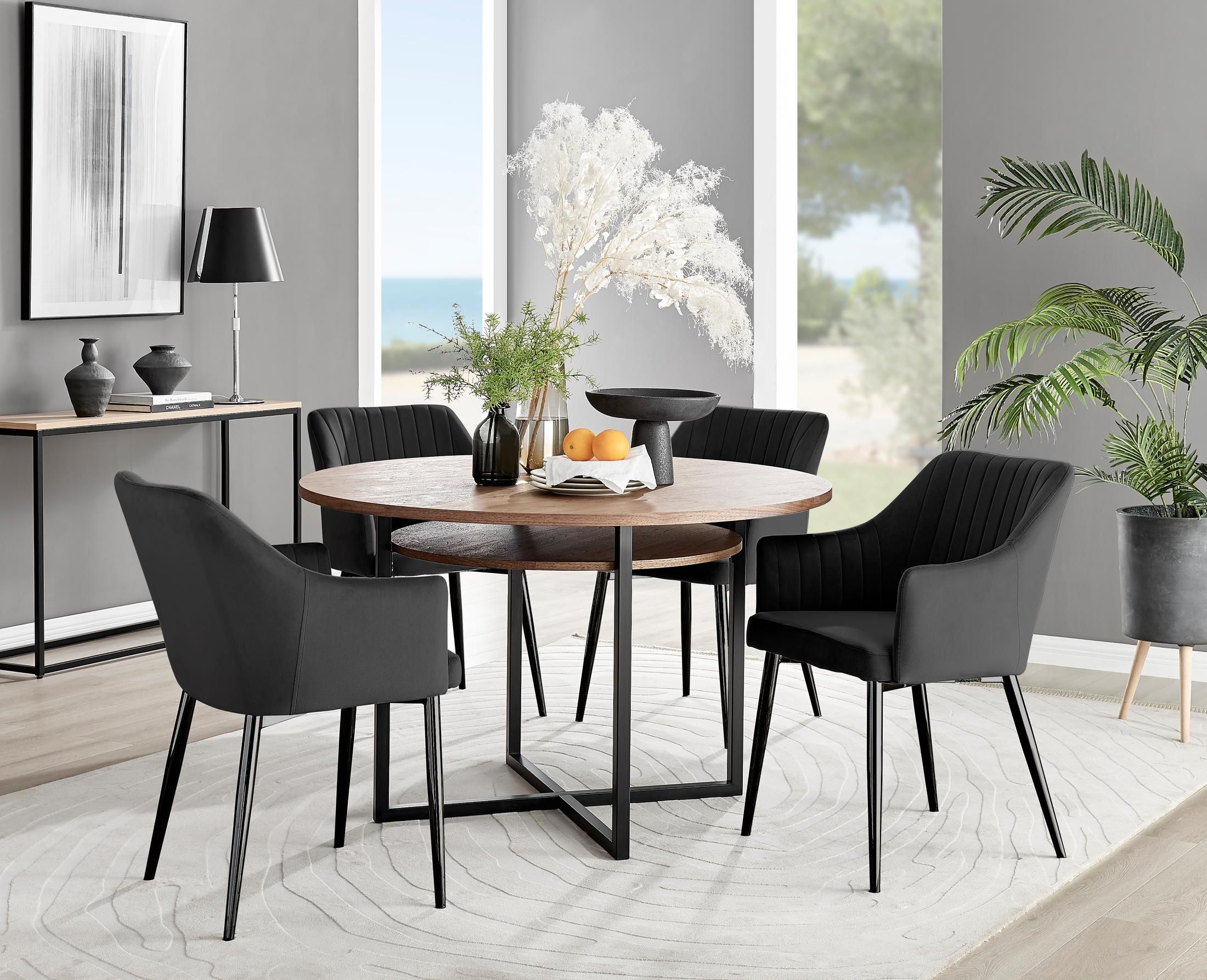 FurnitureboxUK Adley Brown Wood Storage Dining Table & 4 Calla Black Leg Chairs