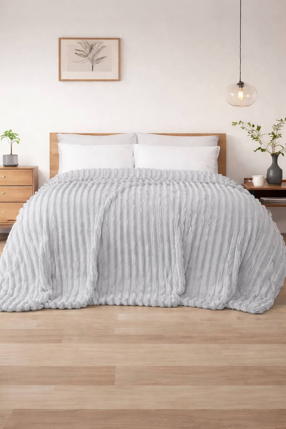 Dyzi Ribbed Jacquard Fleece Bed Blanket Throw 150x200cm Grey