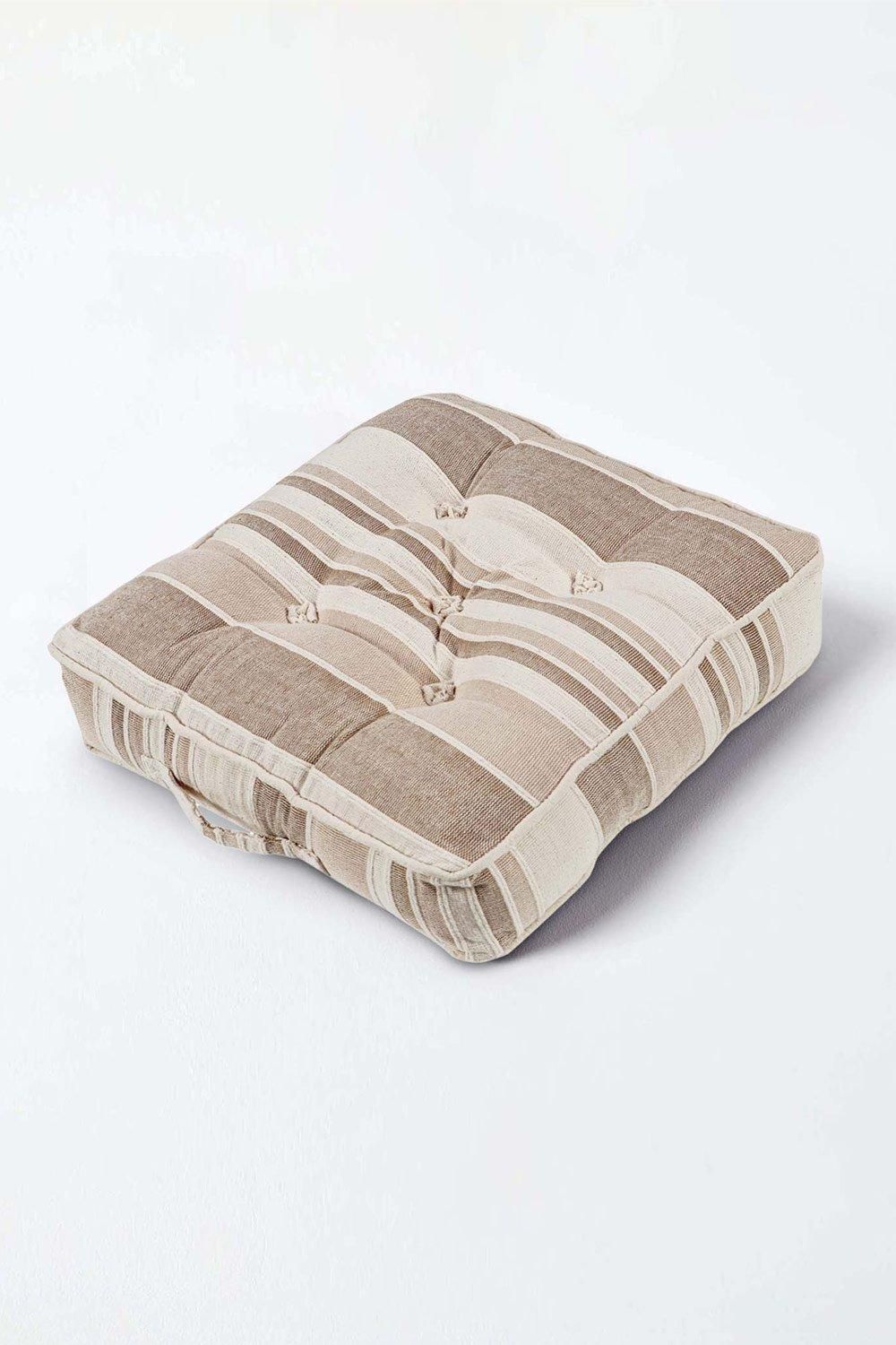 Homescapes Morocco Striped Cotton Floor Cushion in Beige