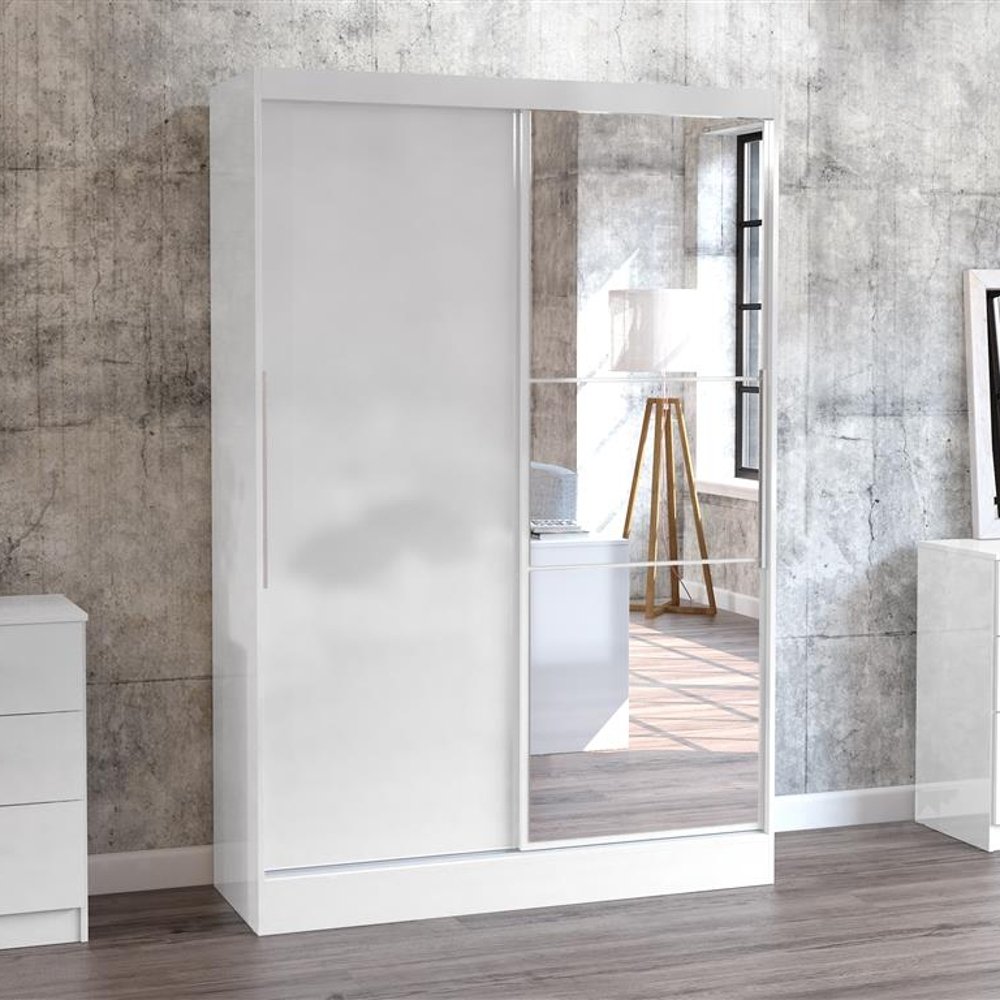 Lynx 2 Door Sliding Mirrored Wardrobe White