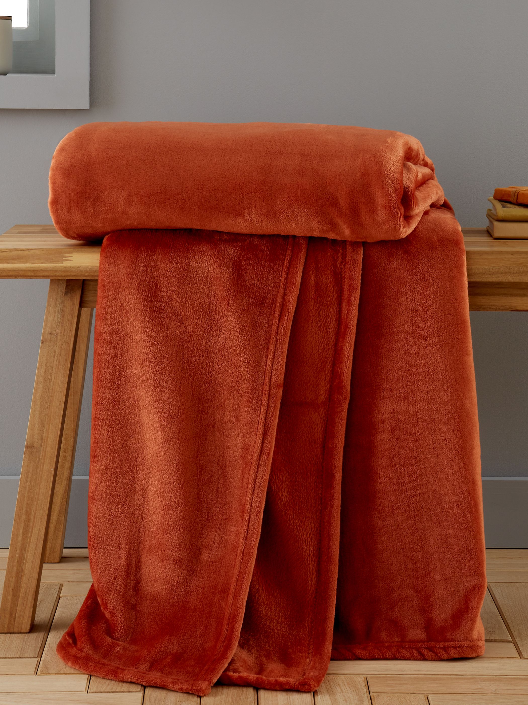 Catherine Lansfield 'Extra Large Raschel Velvet Touch' Blanket Throw in Burnt Orange
