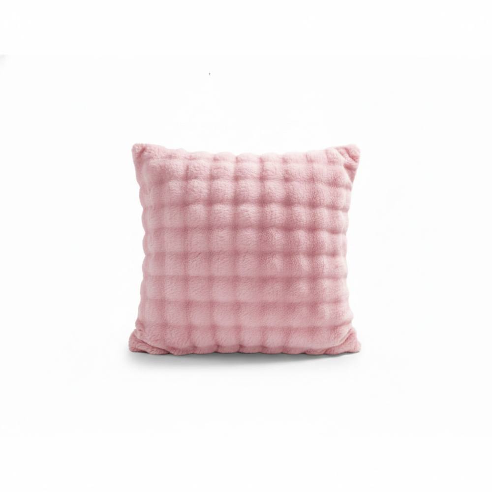 Snug City Square Teddy Design Cushion Cover Soft Plush Decorative Cushion Case in Pink