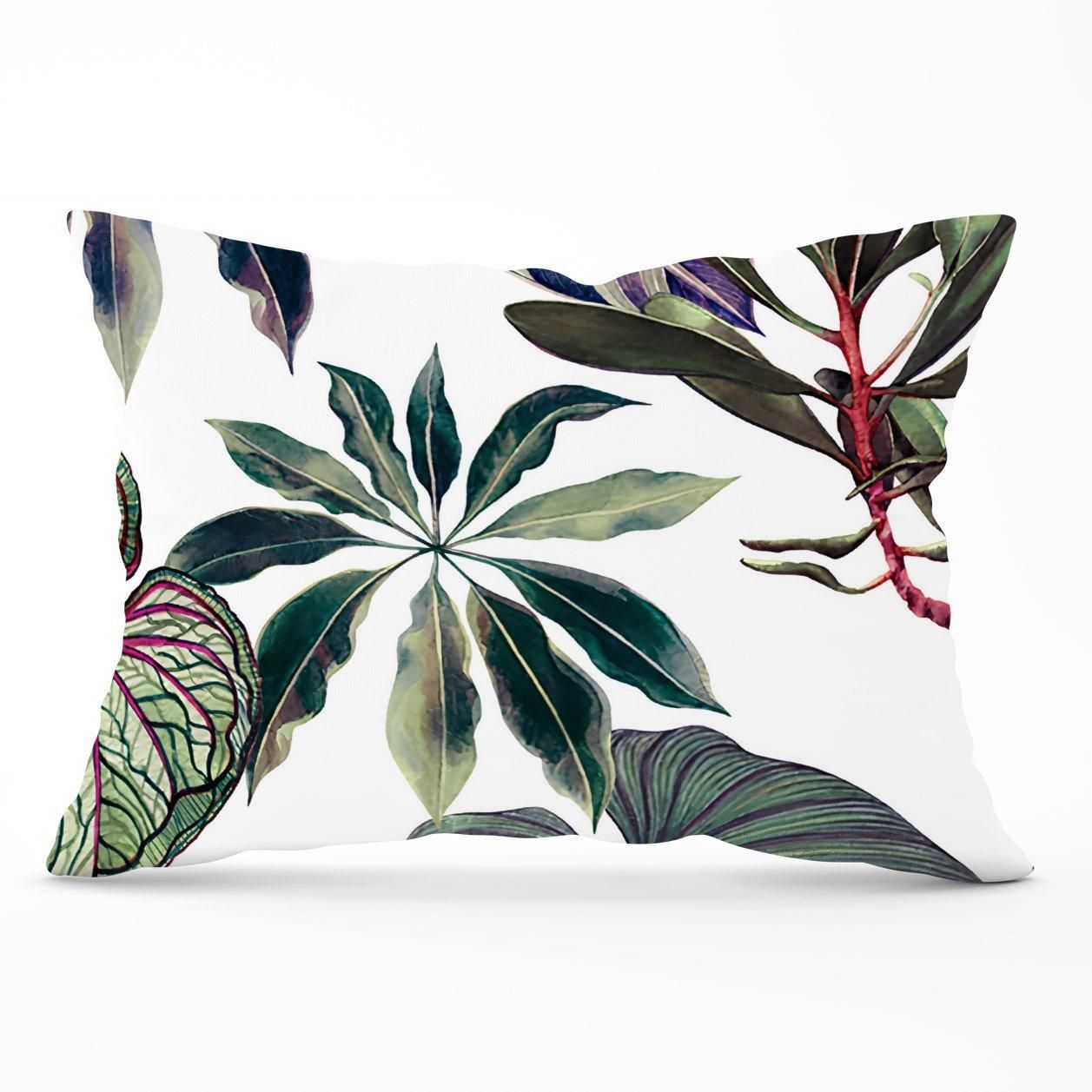 Warren Reed - Designer Watercolor Tropical Leaf Cushions in Green