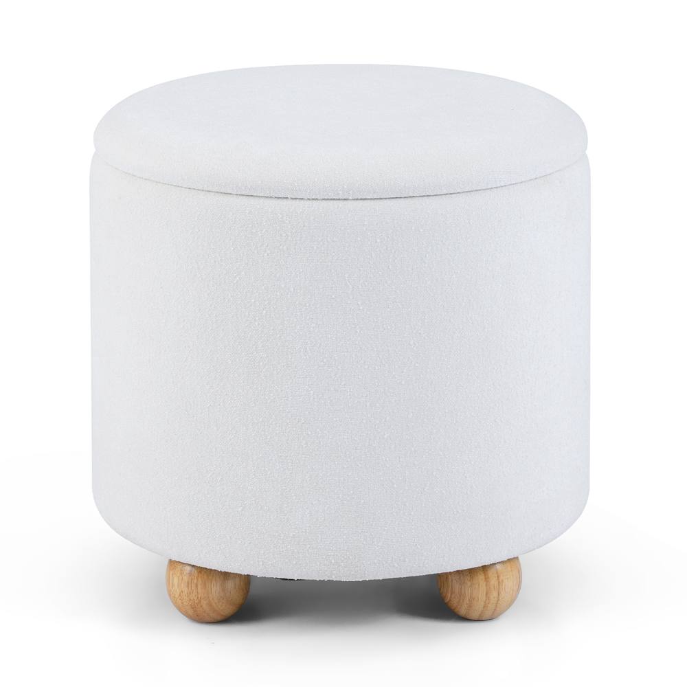 Costway Round Storage Ottoman 45 CM Chenille Fabric Footrest Stool in White