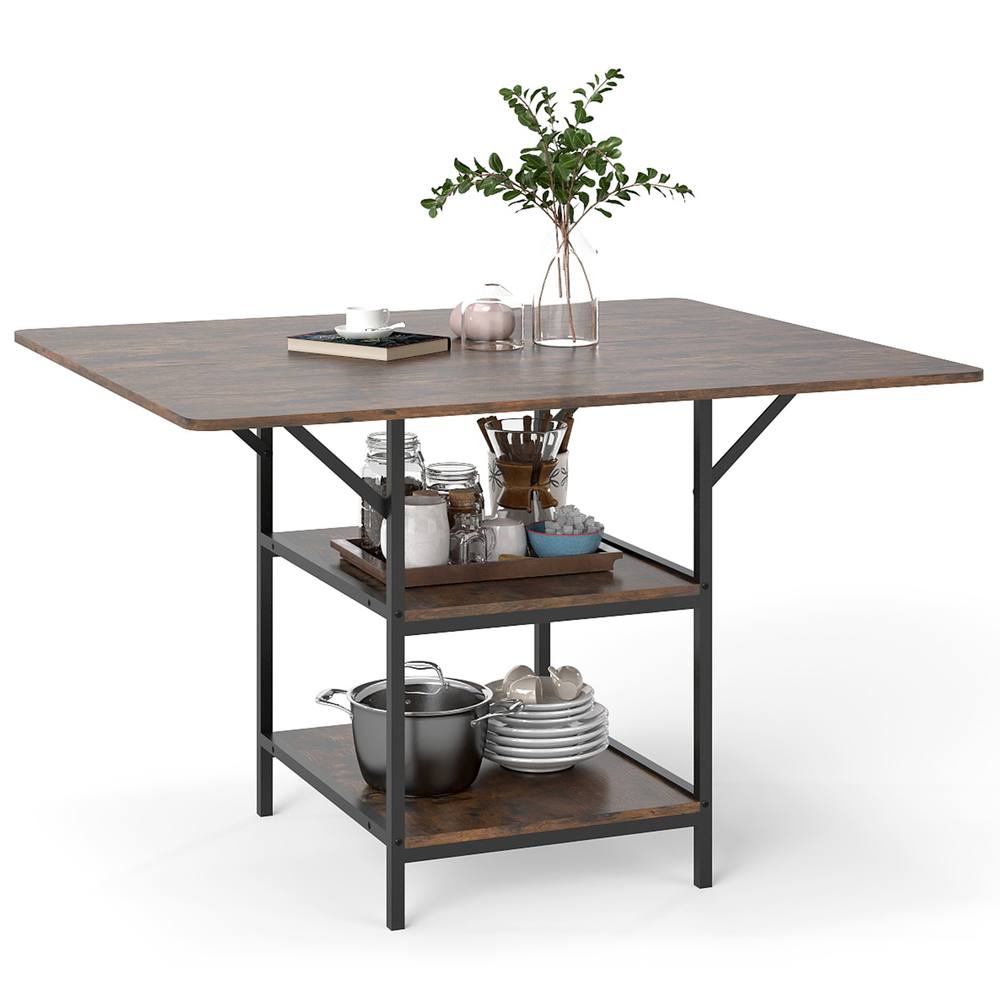 Costway Dining Table for 4-6 Rectangular Dining Table w/Storage Shelves in Brown