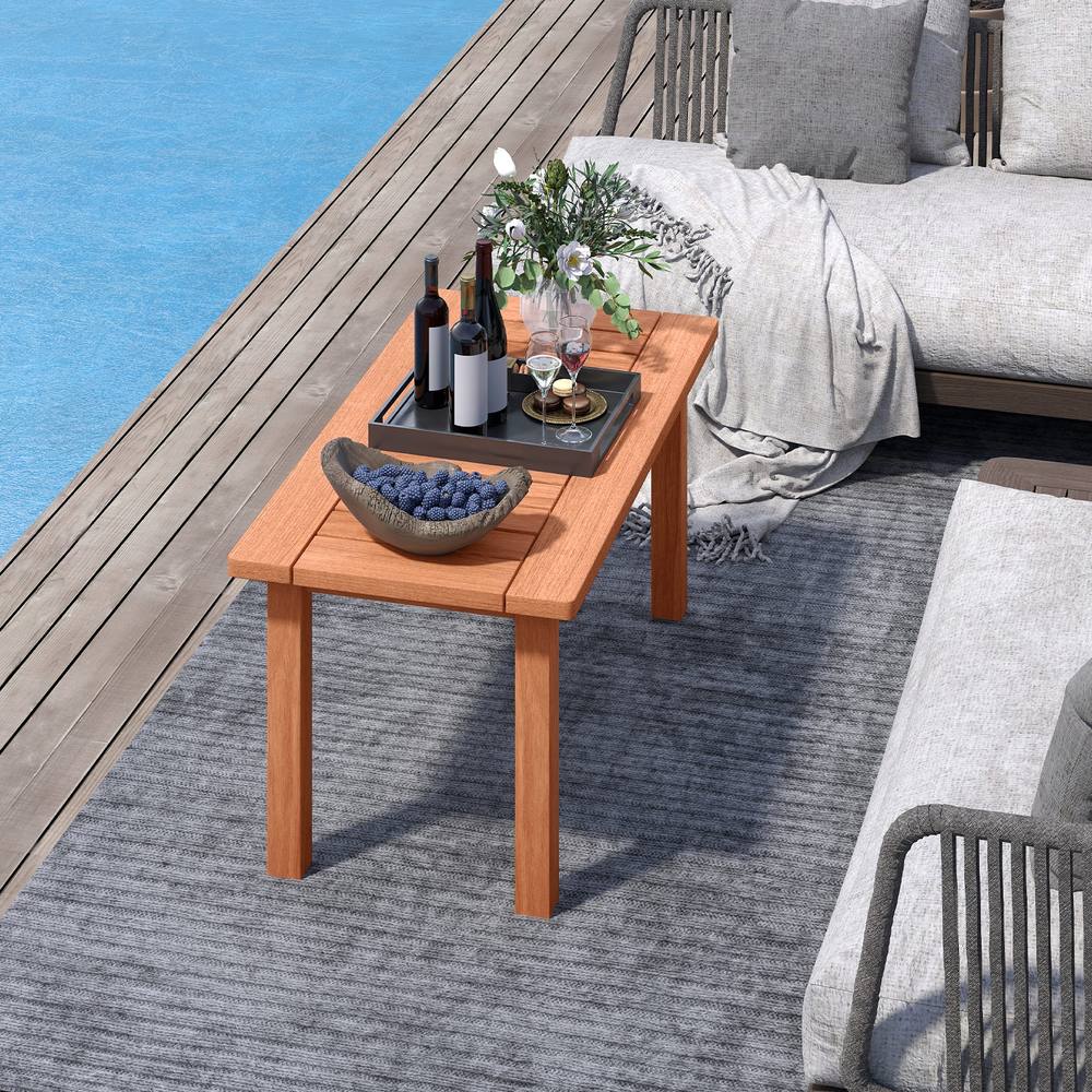 Costway Modern Patio Coffee Table Outdoor Indoor Wooden Side Table in Natural