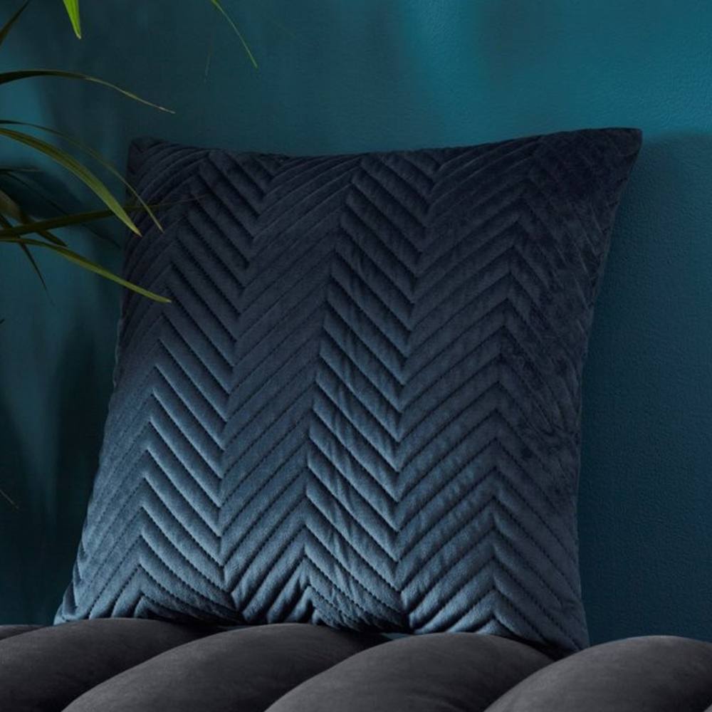 Portfolio Home Pinsonic Velvet Filled Cushion 43 x 43cm - 17" x 17" in Navy