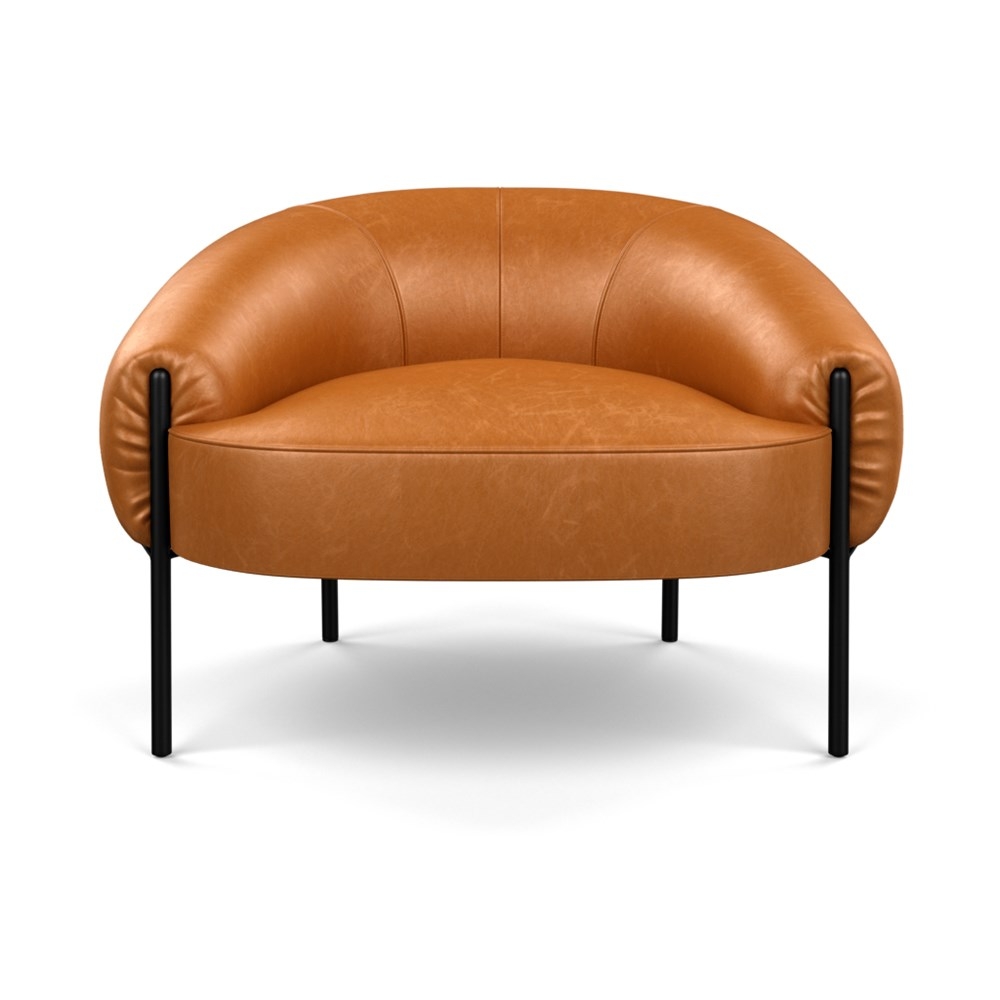 Heal's Isola Armchair Leather Stonewash Toffee 277 Black Feet