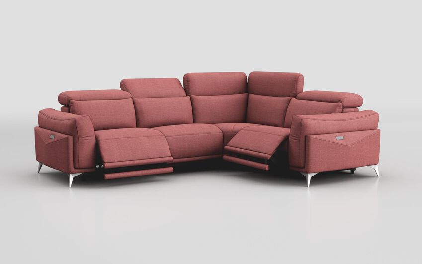 Pink Fabric Gattolino 1 Corner 2 Power Sofa with Manual Head Tilt