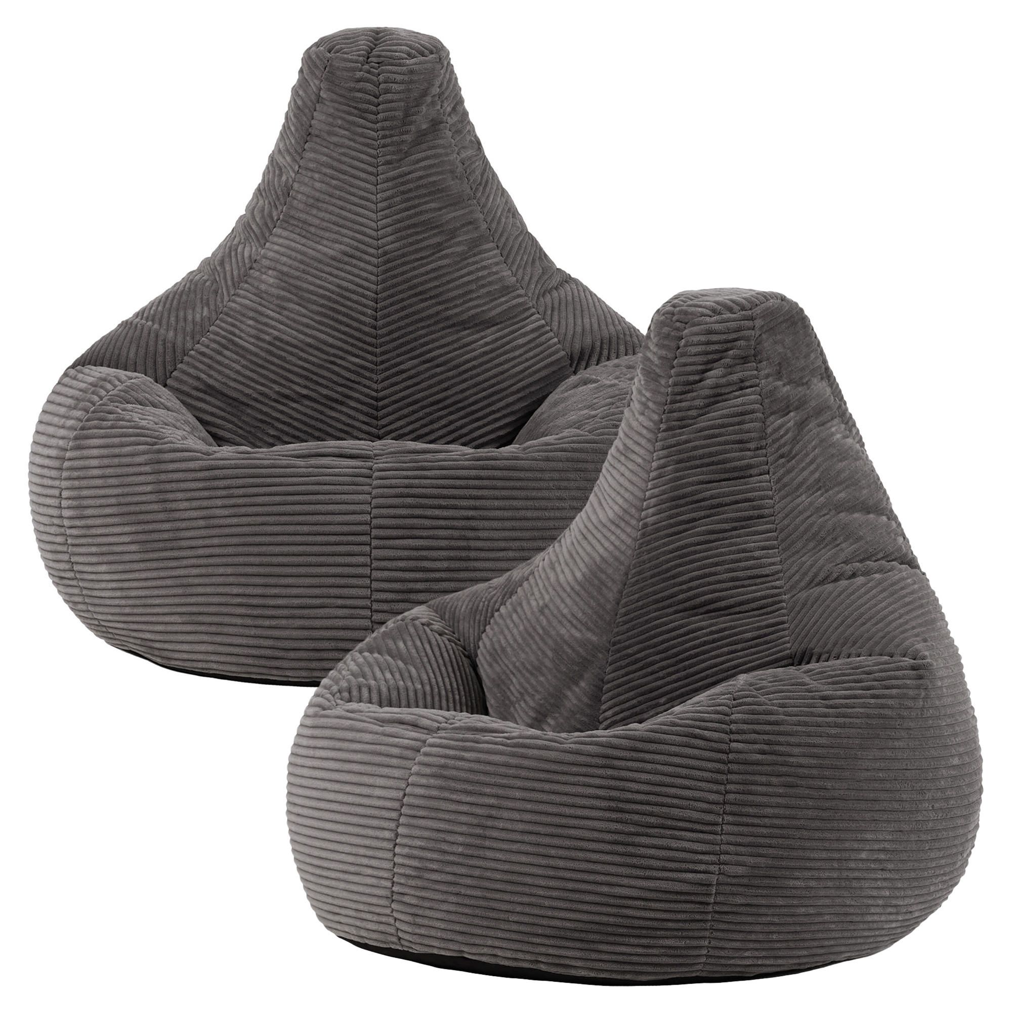 icon Dalton Cord Adult Bean Bag Chair, Set of 2 in Charcoal