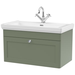 Classique Satin Green Wall Hung 1-Drawer Vanity & Basin 1 Tap Hole - 496 x 830mm