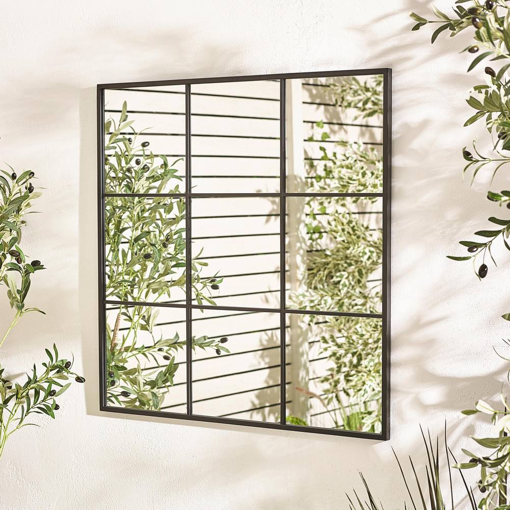 FurnitureboxUK Yoko Black Medium Window 80x80cm Garden Mirror