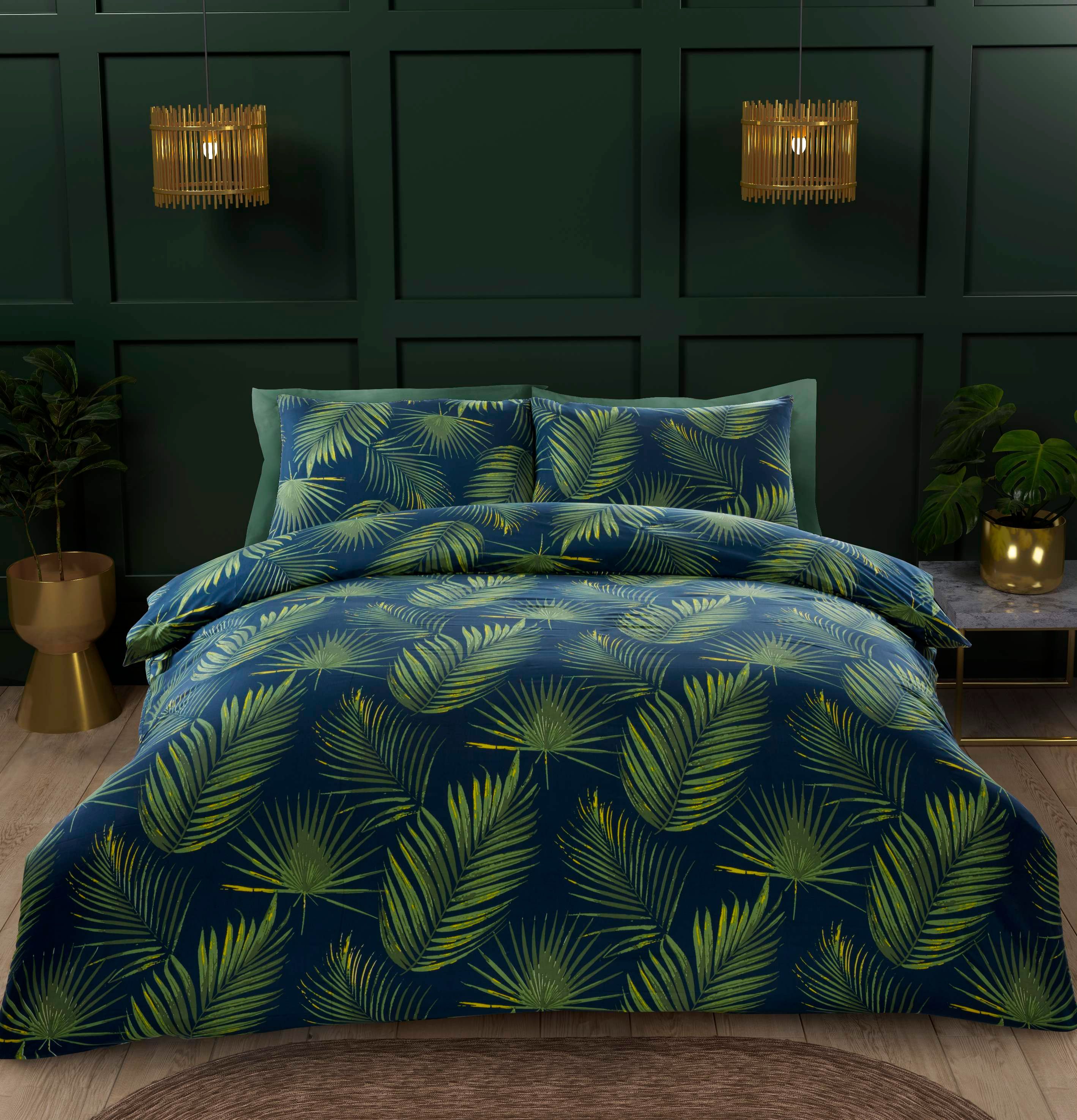 Rapport Home Tropical Palma Floral Microfibre Duvet Cover Set with Pillowcase in Green