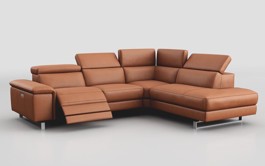 Orange Viserba 3 Corner 2 LHF Power Recliner with Power Head Tilt & RHF Chaise with Manual Head Tilt