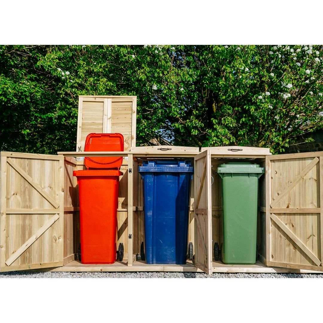 Buttercup Farm Chatburn Triple Wheelie Bin Store, Fits 1x 180L or 240L & 2x 140L Bins in Brown