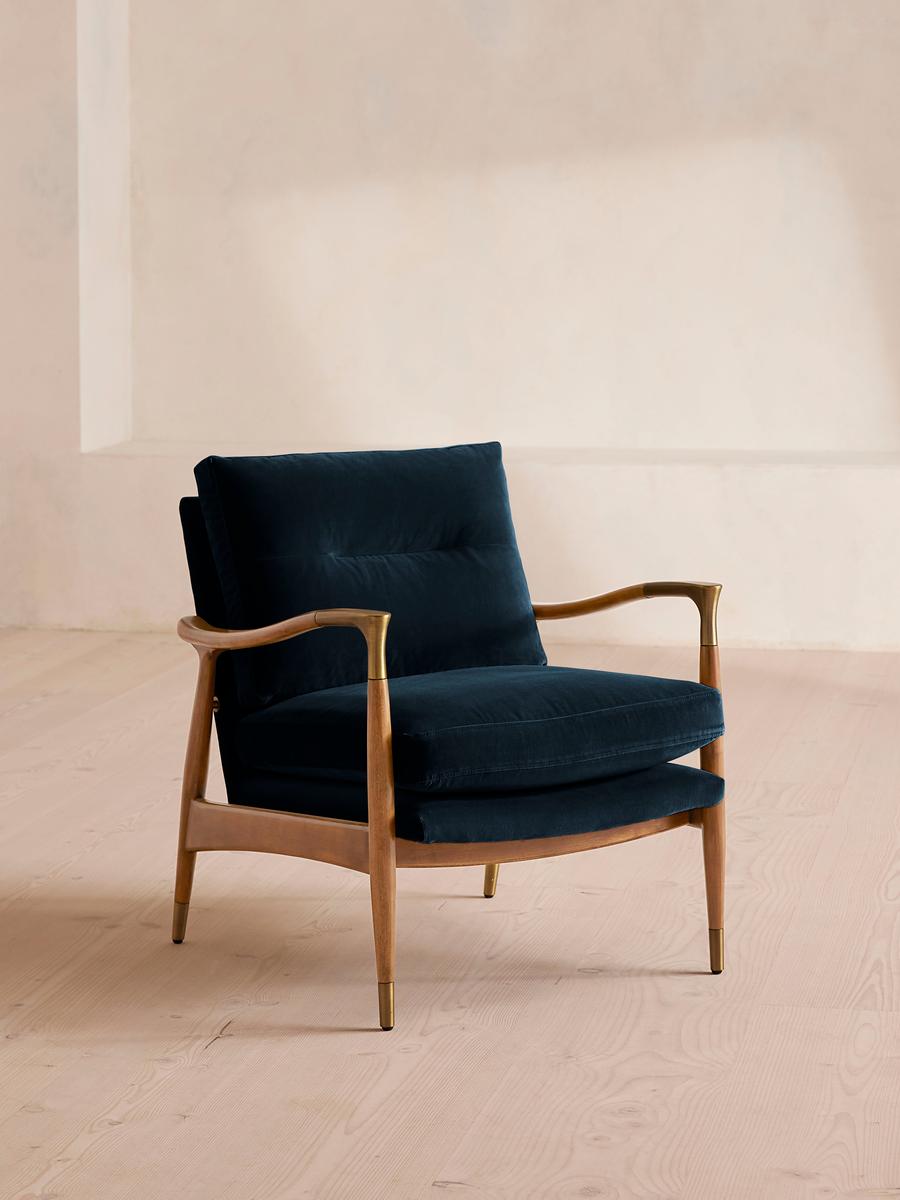 Theodore Oak Armchair, Velvet, Royal Blue