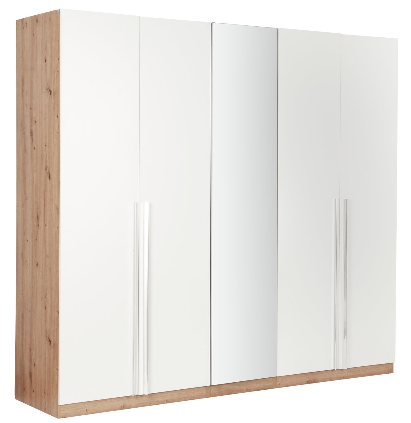 Habitat Munich 5 Door Mirror Wardrobe -White & Oak Effect