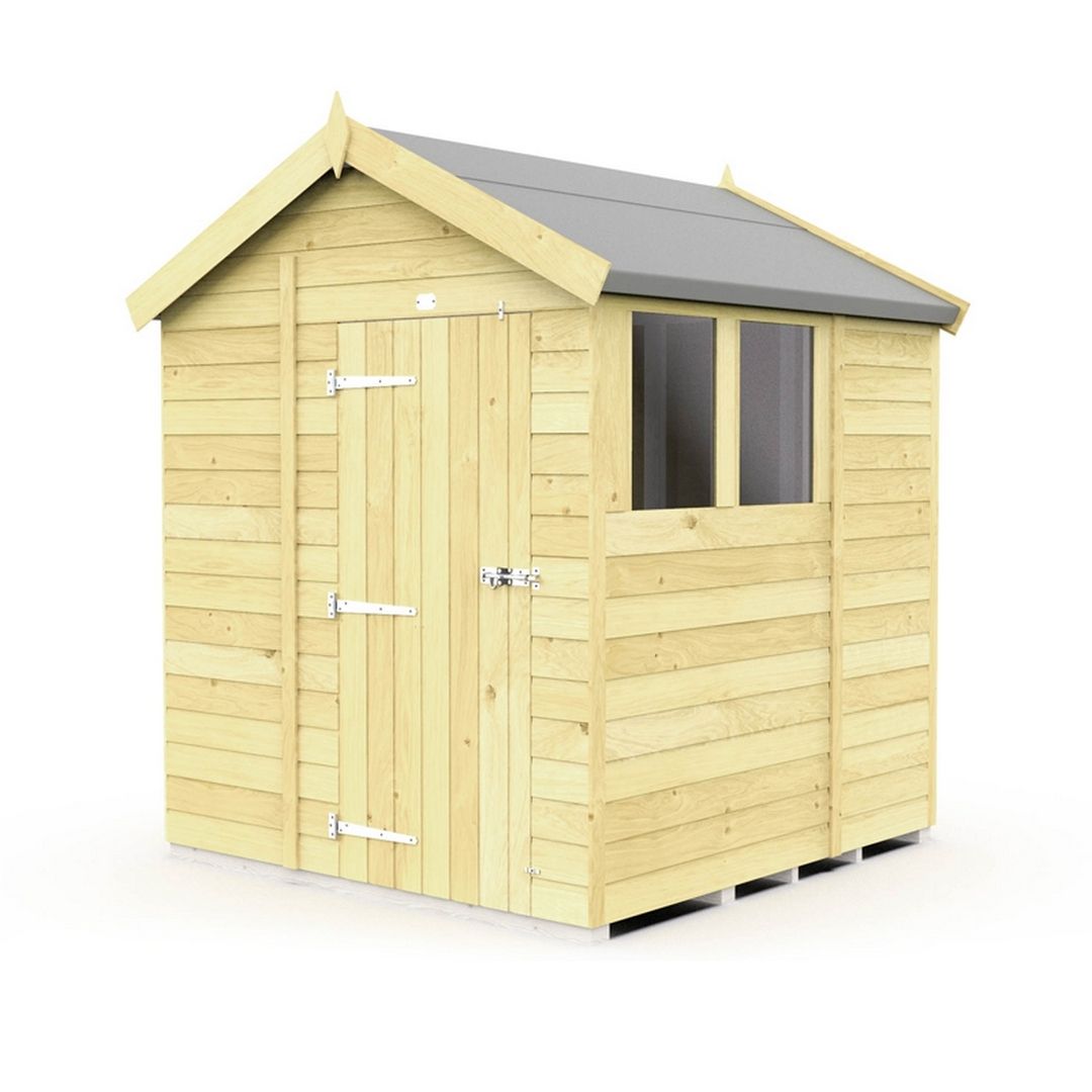 Buttercup Farm 6 x 7 Feet Apex Shed - Single Door W/ Windows - L214 x W175 x H217 cm in Brown