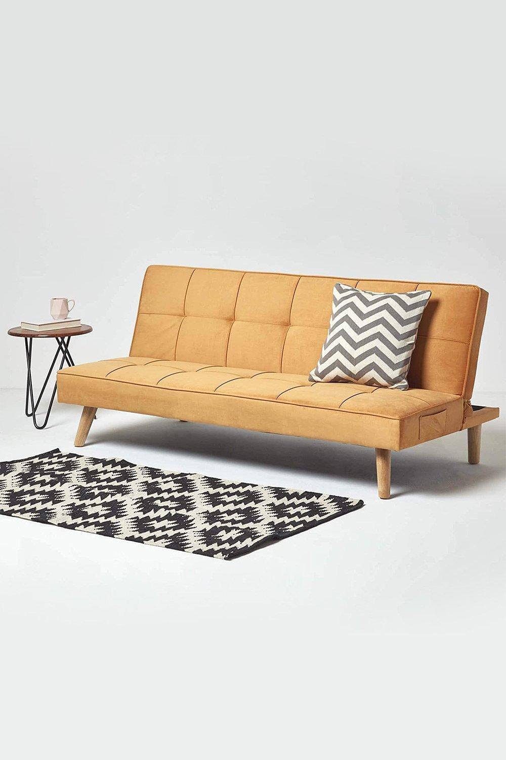 Homescapes Bower Velvet Sofa Bed in Mustard 2