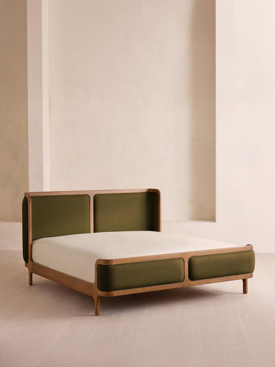 Belsa Bed, Light Oak, King, Linen, Olive