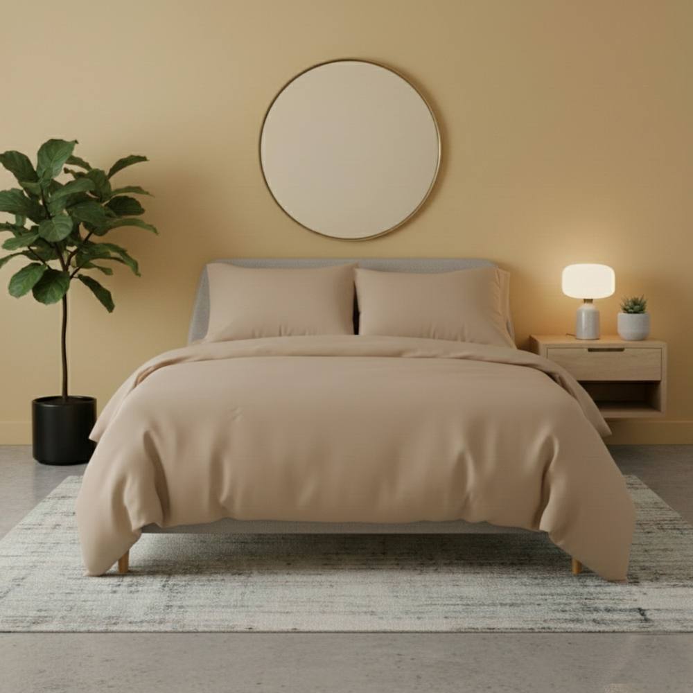 Snug City Flannelette Cotton Duvet Cover Set Soft Brushed Warm Bedding Set in Beige