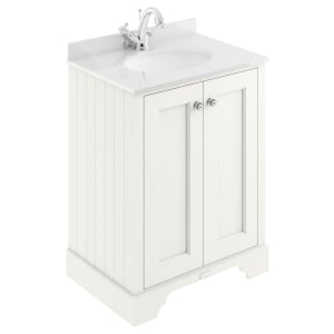 Bayswater Victrion Pointing White Traditional Freestanding Vanity Unit & White Marble Top Basin - 600mm