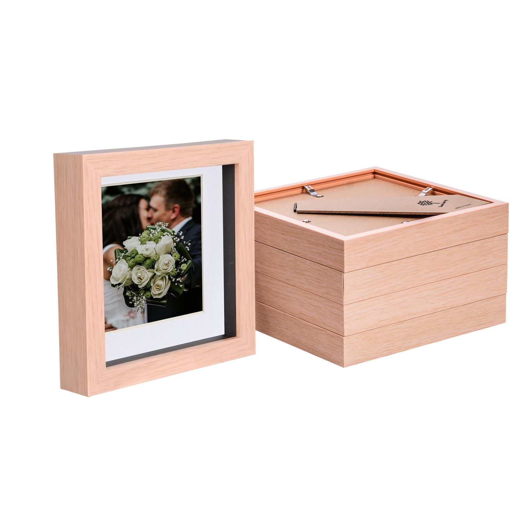 Nicola Spring 6" x 6" 3D Box Photo Frames - 4" x 4" Mount - Light Brown - Pack of 5 in White