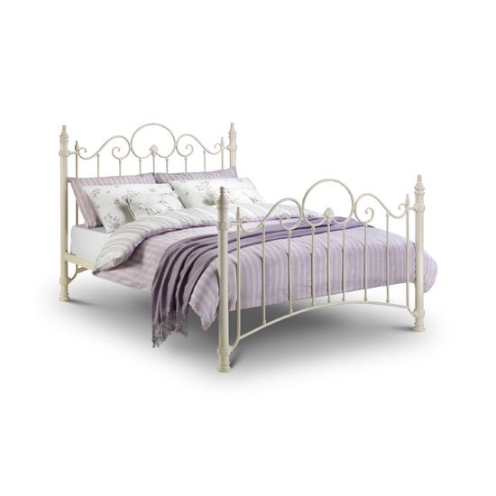 Floren Metal Single Bed In Stone White Finish