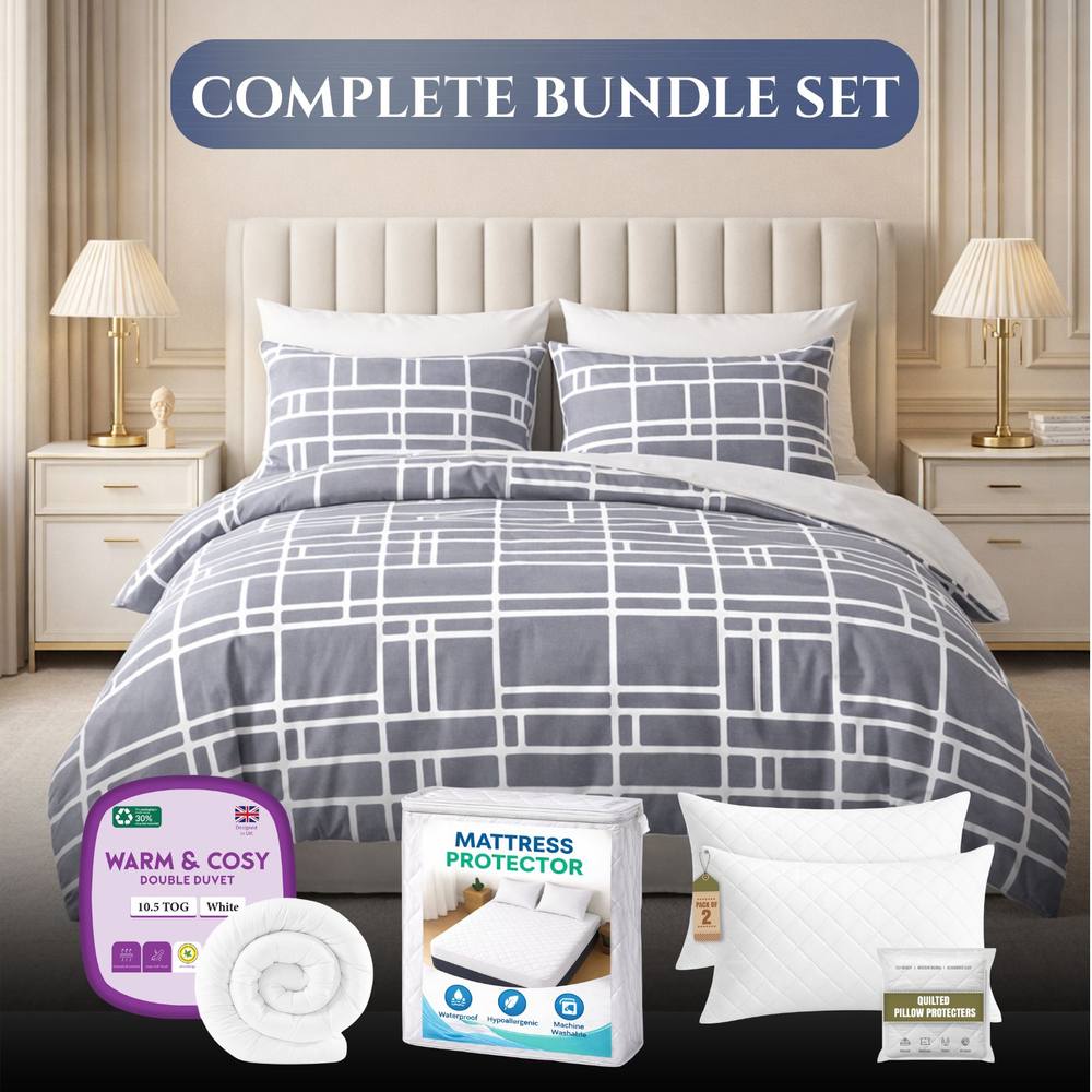 Grace Bricks Brushed Microfiber Bedding Bundle Set Ultrasoft Hypoallergenic in Grey