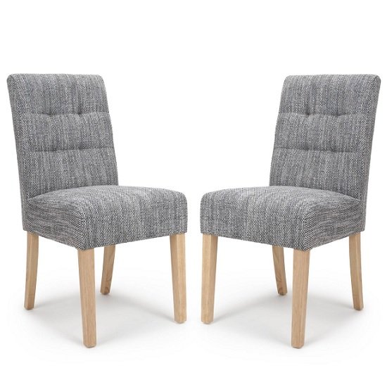 Catria Dining Chair In Tweed Grey With Natural Legs In A Pair