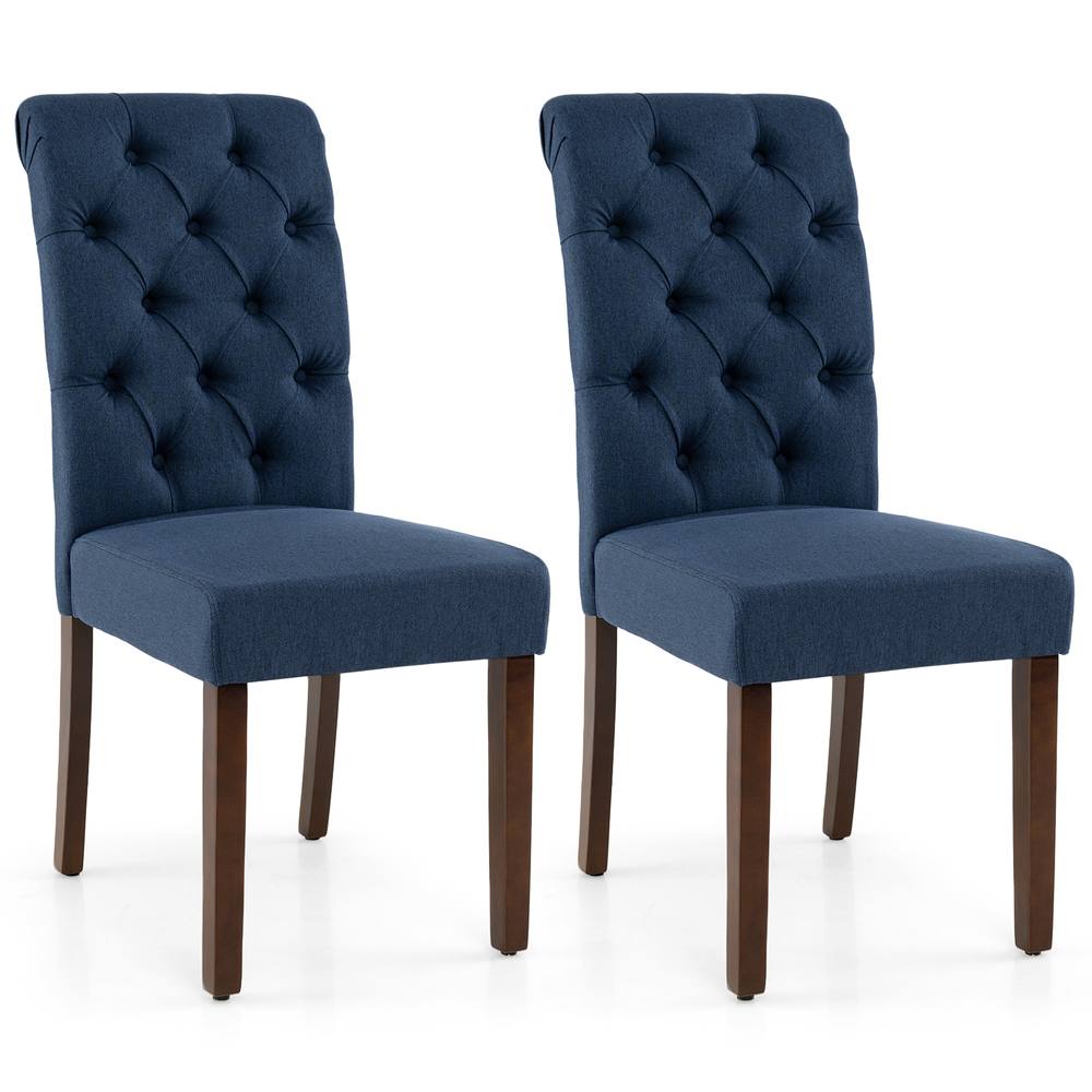 Costway 2PCS Upholstered Dining Chairs Button Tufted Chairs w/Padded Seat in Blue
