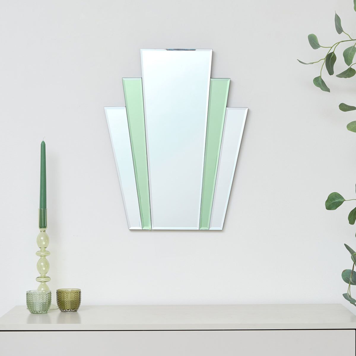 Melody Maison Art Deco Green Glass Fan Wall Mirror - 50cm X 40cm