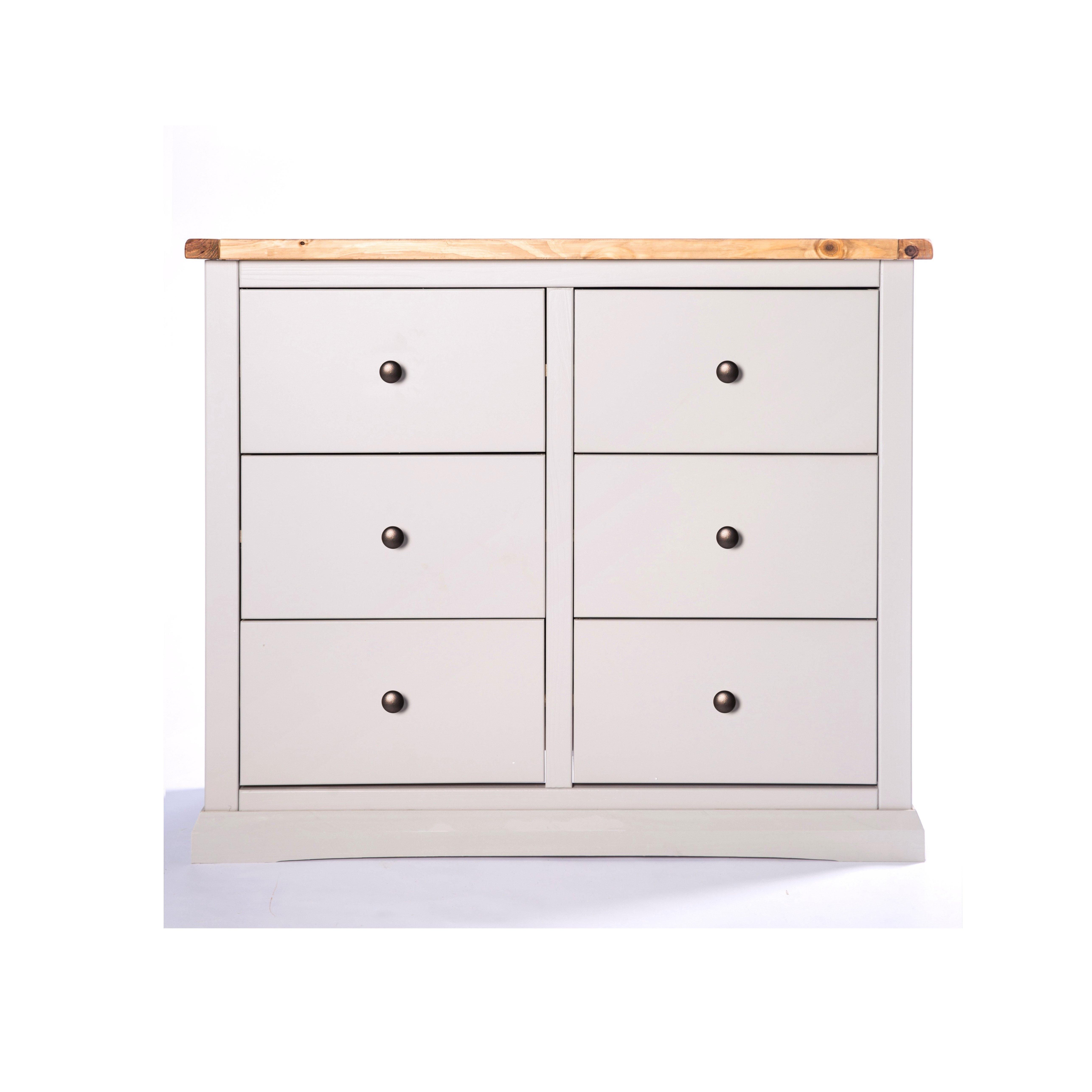 Cabinet Bits Loreo 6 Drawer Chest of Drawers Brass Knob in Light Grey