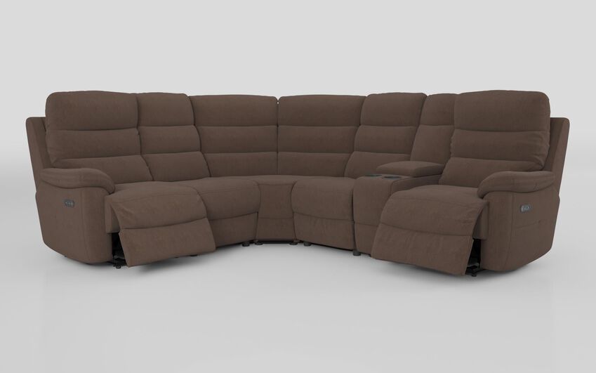 Brown Fabric Ossett 2 Corner 2 Power Sofa with Right Hand Facing Console & Head Tilt