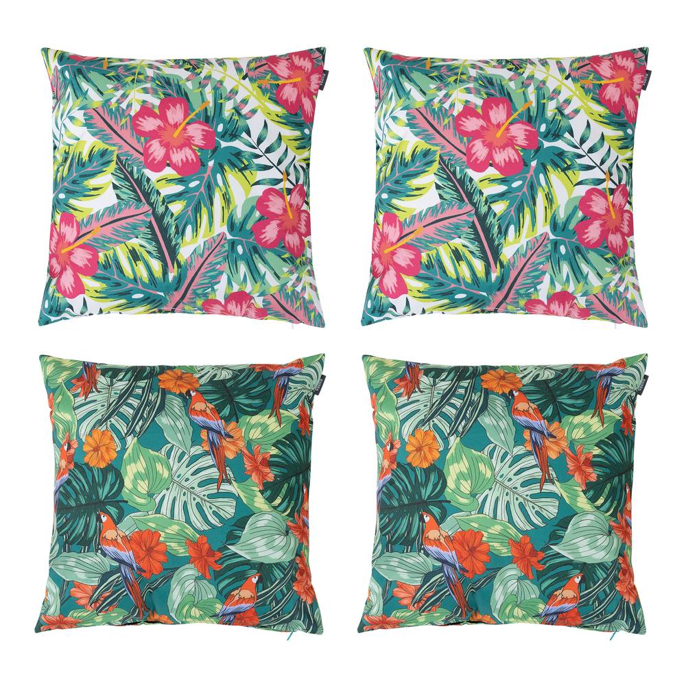 icon Indoor & Outdoor Tropical Print Waterproof Cushion, Parrot & Flower (4-Pack)