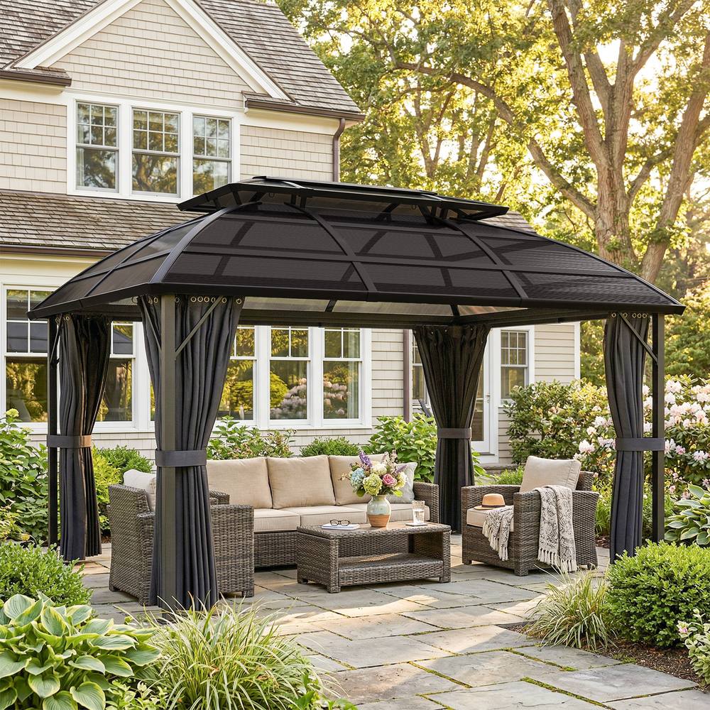 OUTSUNNY 4 x 3(m) Polycarbonate Gazebo for Lawn, Yard, Patio, Deck in Black