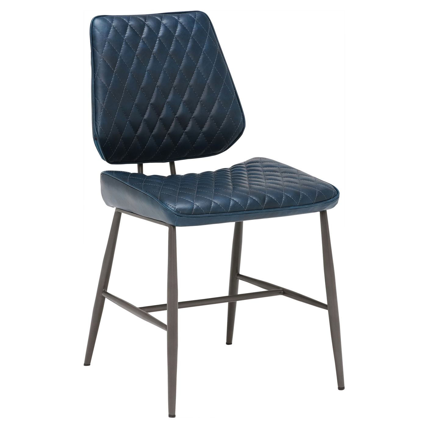 Hawley Quilted Dining Chair - Blue - Leather - Quilted - W45 x D60 x H85cm - Barker & Stonehouse