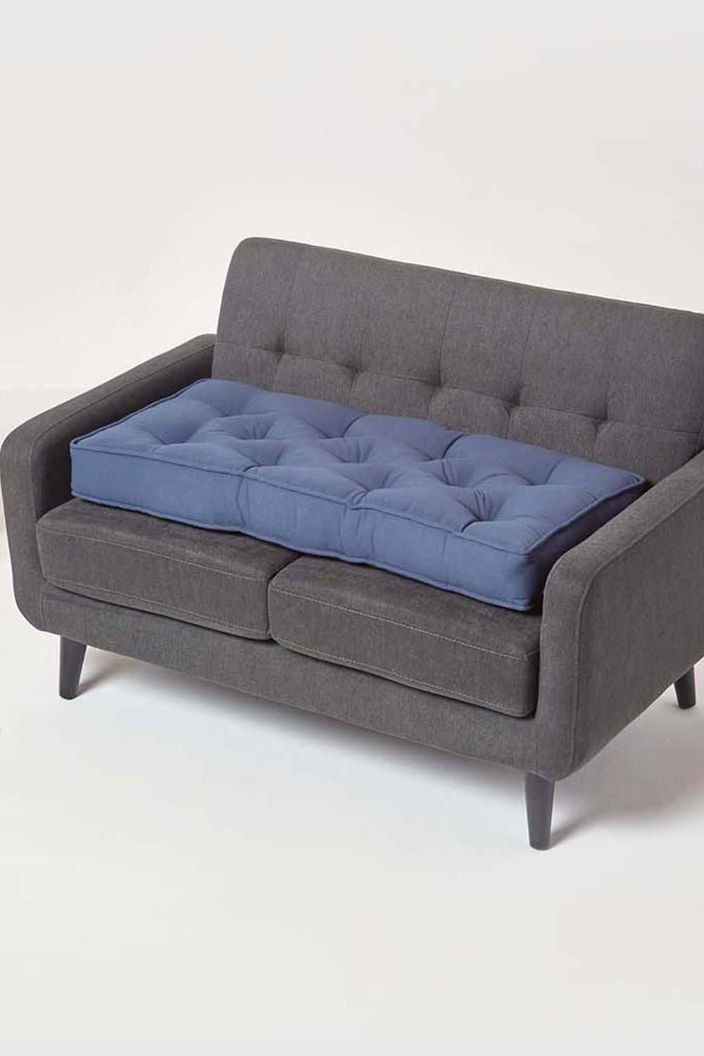 Homescapes Cotton 2 Seater Booster Cushion in Navy