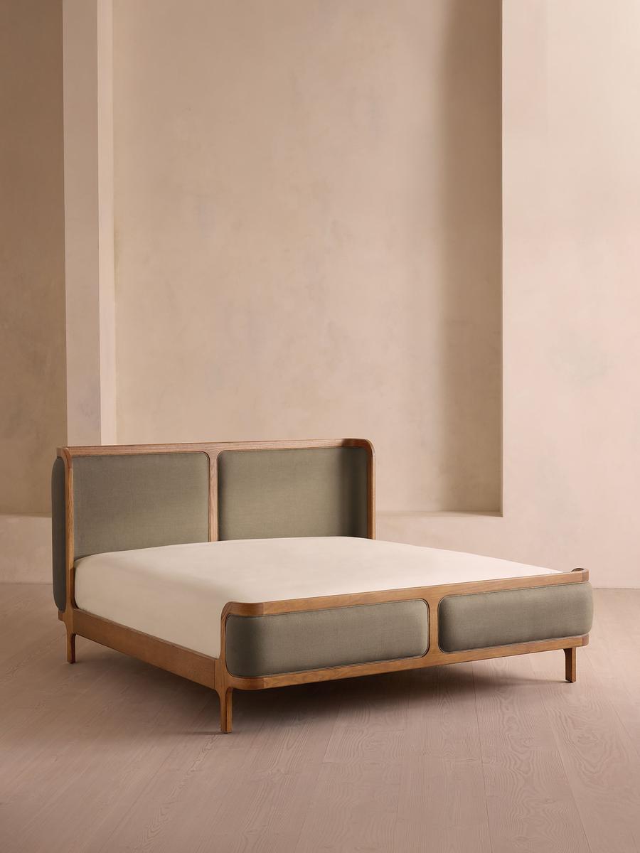 Belsa Bed, Light Oak, Superking, Linen, Mushroom