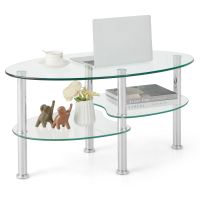 Costway 3-Tire Modern Oval Tea Table Smooth Glass Coffee Table Sofa End Side Table in Clear