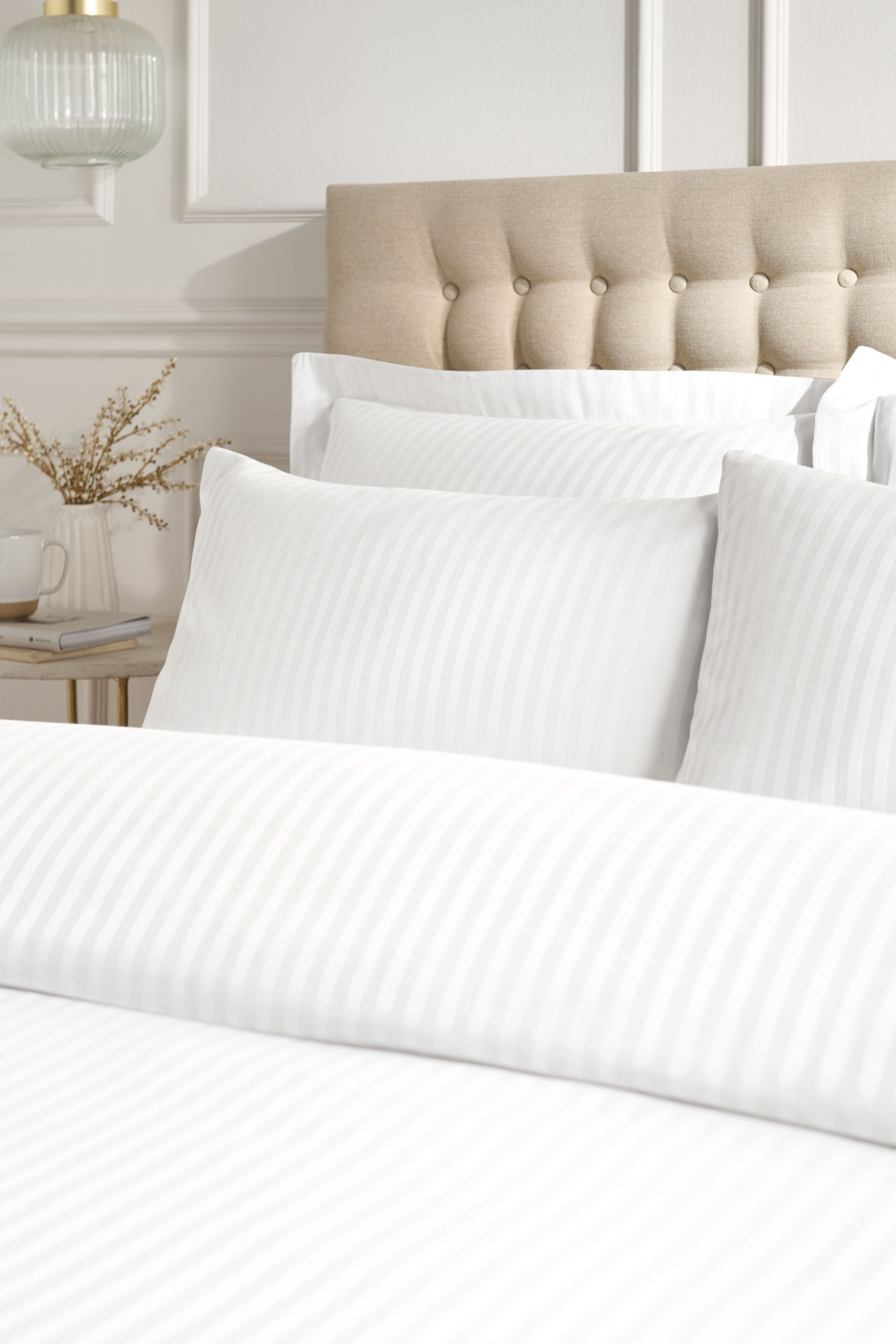 Catherine Lansfield Satin Stripe 300 Thread Count Cotton' Standard Pillowcases in White