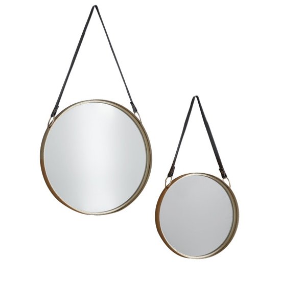 Marston Mirrors With Leather Hanging Strap Gold In Pair