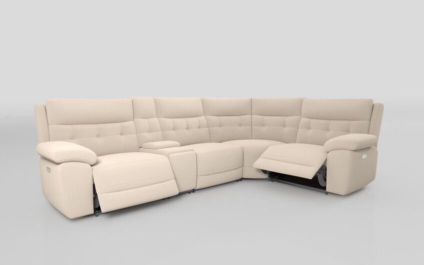 White Fabric Belford 3 Corner 1 Power Sofa with Console & Headtilt