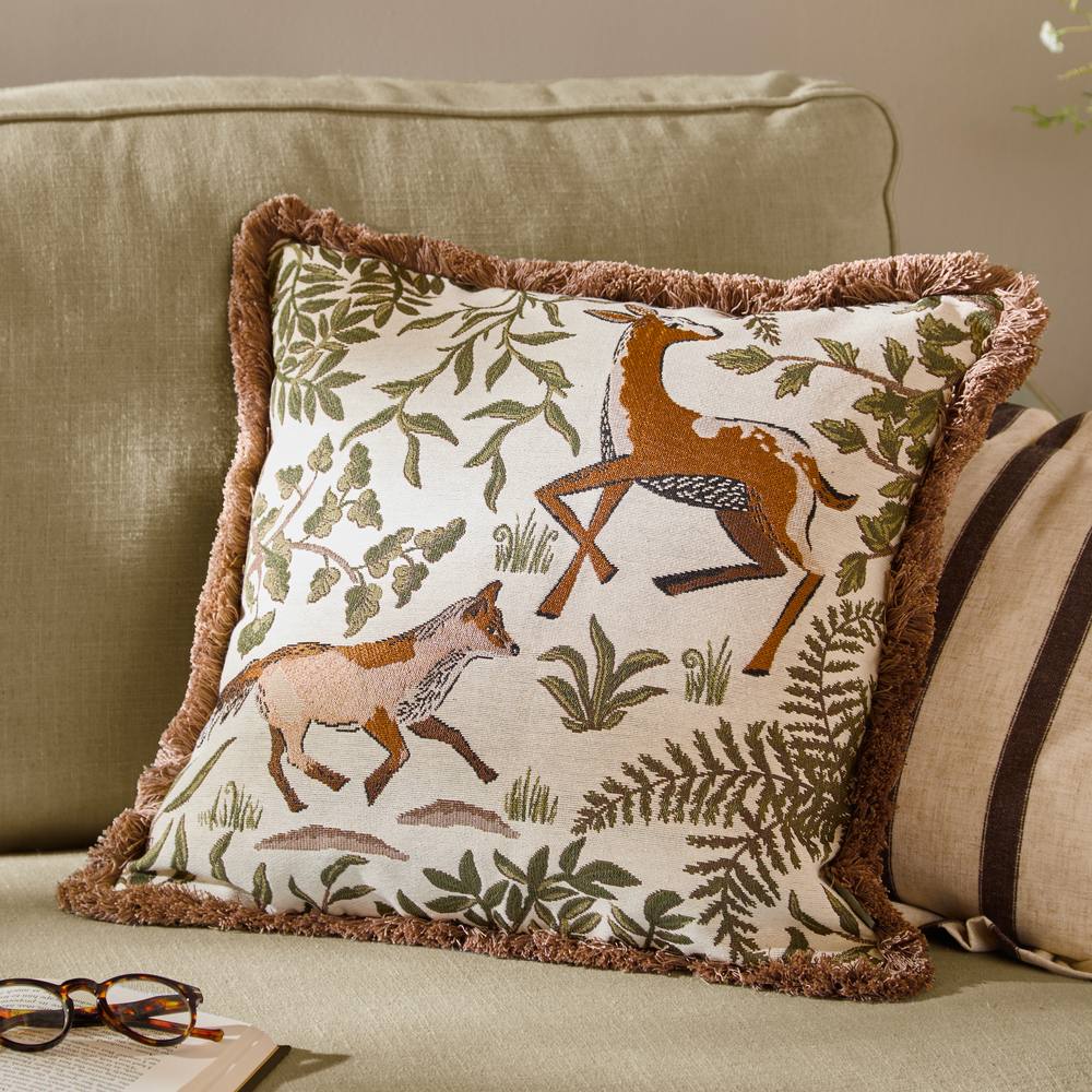 Wylder Fable Fox & Deer Embroidered 100% Cotton Cushion