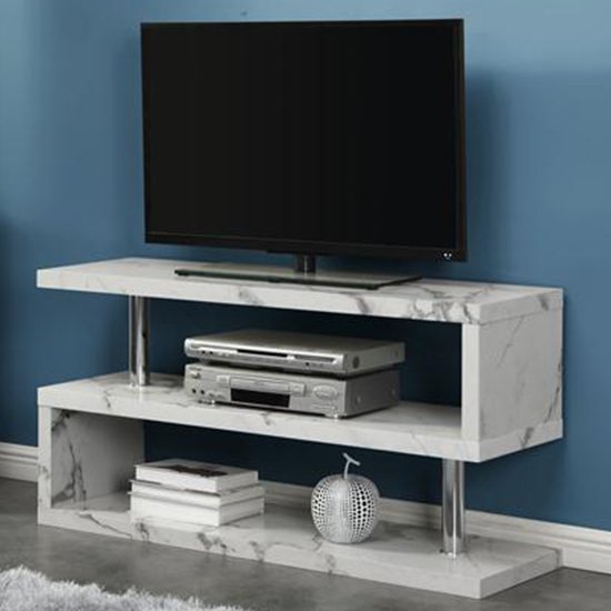 Miami Contemporary TV Stand In White Gloss Diva Marble Effect