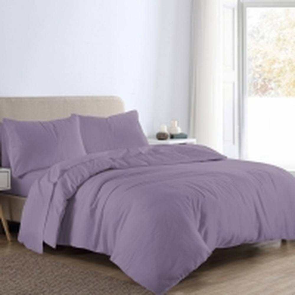 Homes-Linen Flannelette Plain Reversible Duvet Cover Set with Pillowcases in Lilac