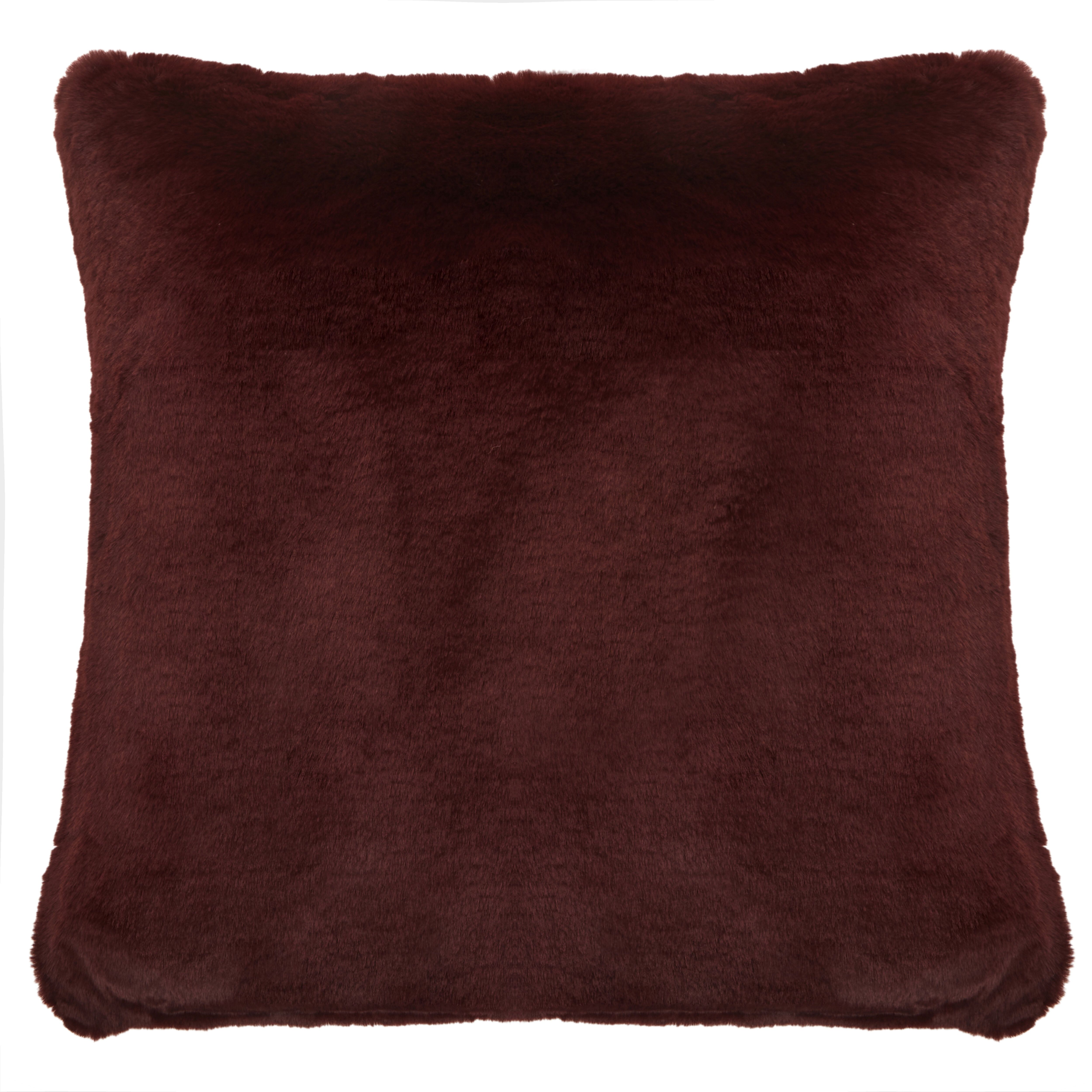 Orsina Navy Blue Faux Fur Square Cushion, Plush Feather Filled Decorative Pillow For Sofa Or Bed, Soft Faux-Suede in Red