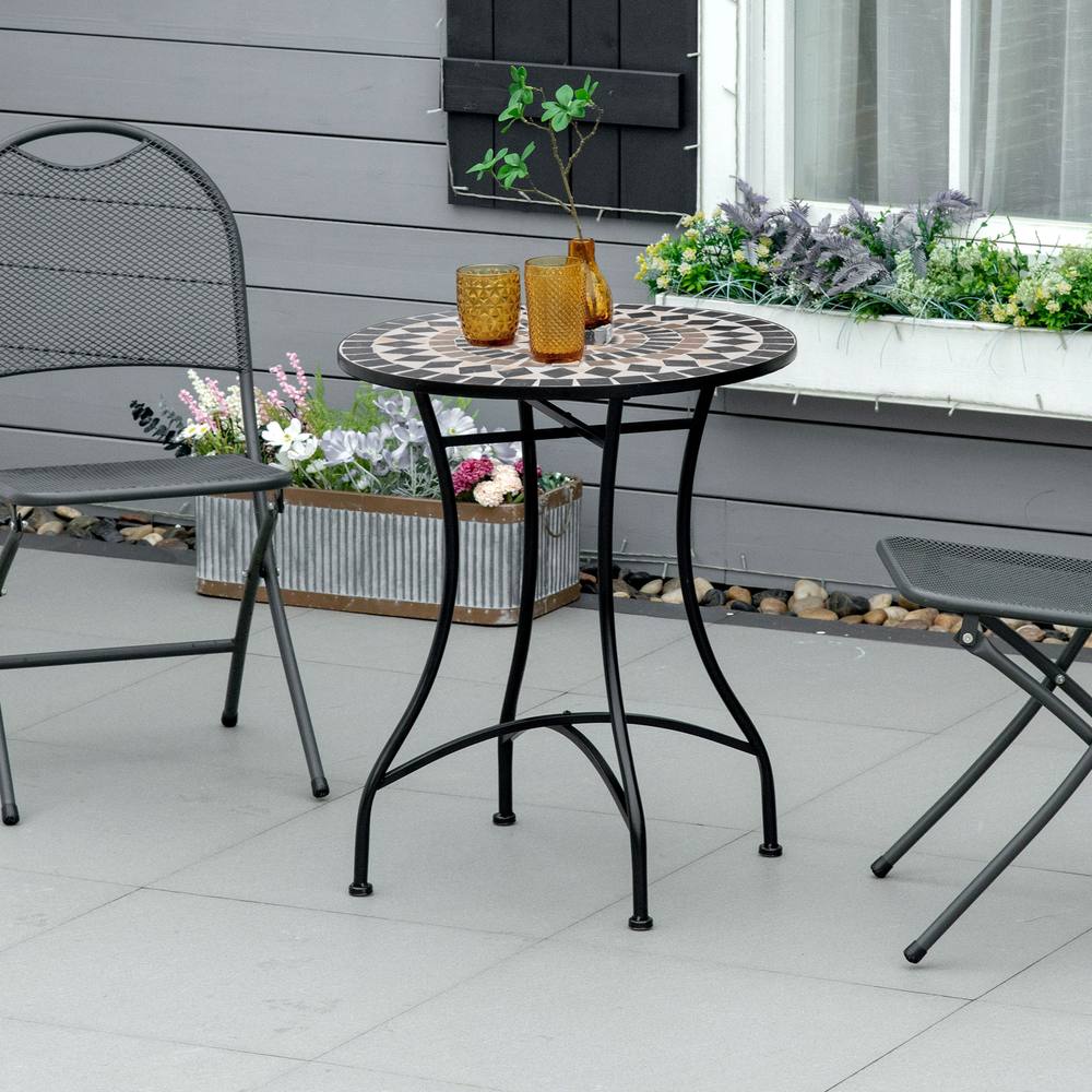 OUTSUNNY 60cm Mosaic Round Bistro Table Outdoor Garden Side Table, Black