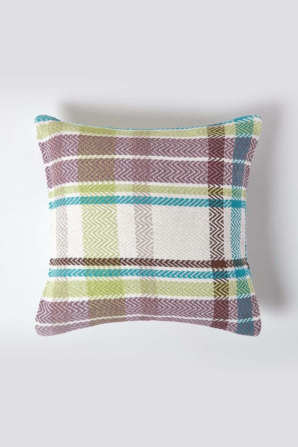 Homescapes Tartan 100% Cotton Falun Cushion Cover in Green