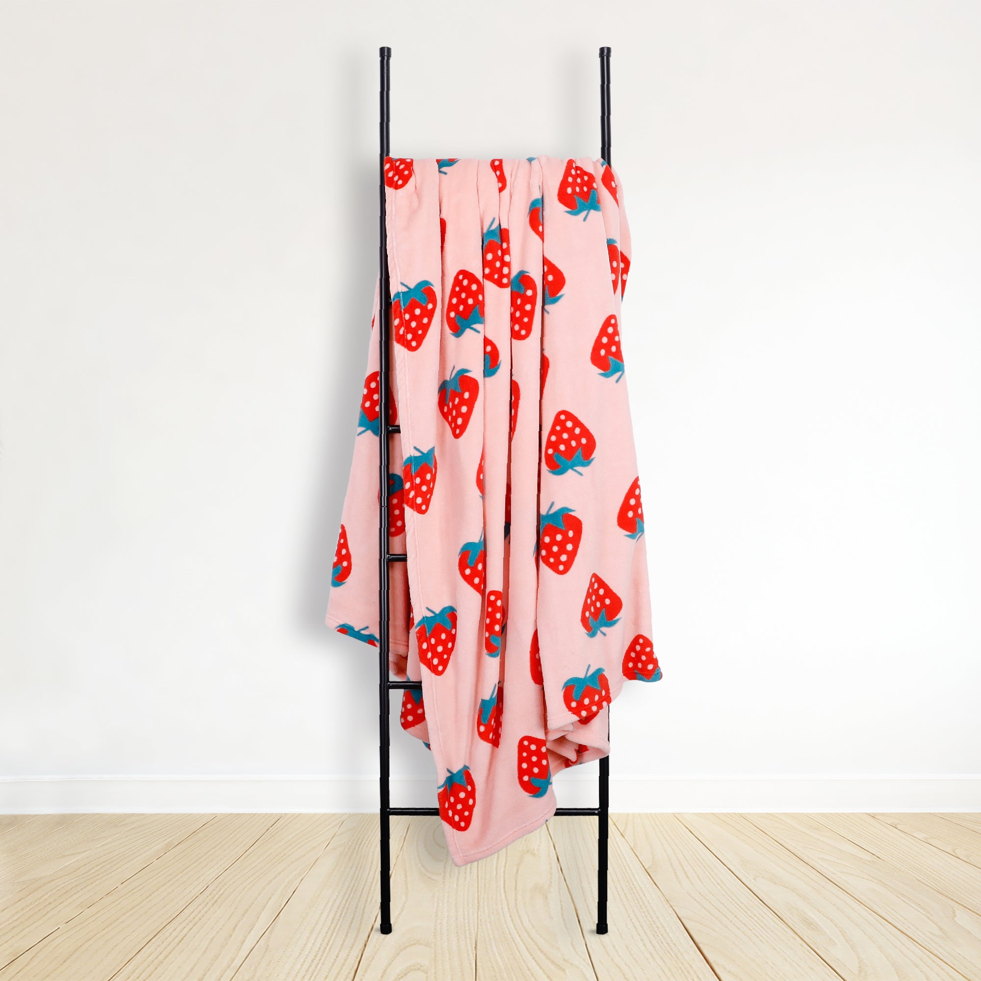 Strawberry Fleece 230cm x 255cm Pink Throw Pink, Red and White